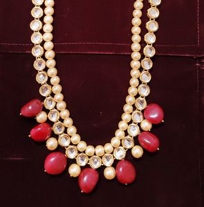 Red stone and pearl necklace